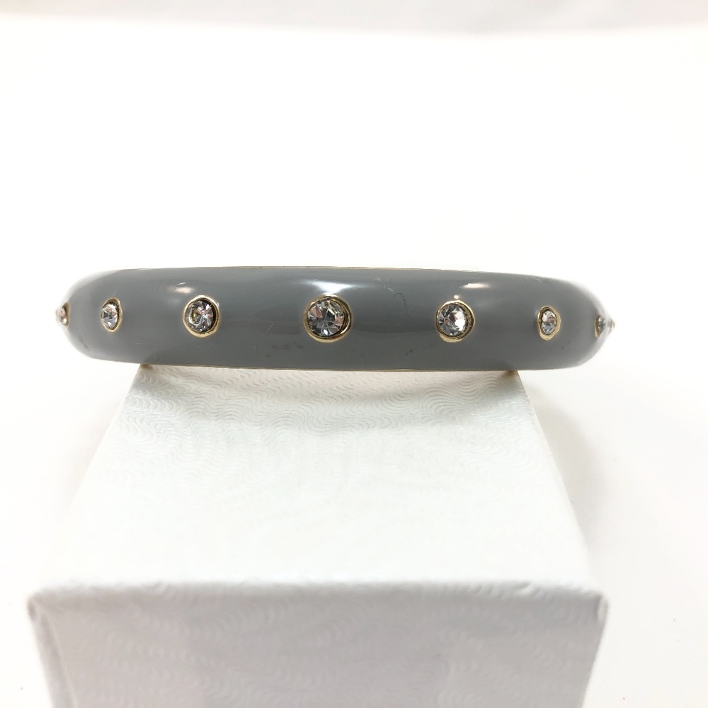 Vintage Rhinestone & Gray Enamel Clamper Bracelet - Picture 1 of 5